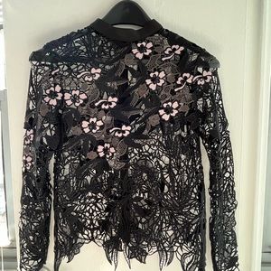 Gorgeous black lace Self Portrait top.  Lavender accents Size 0 US